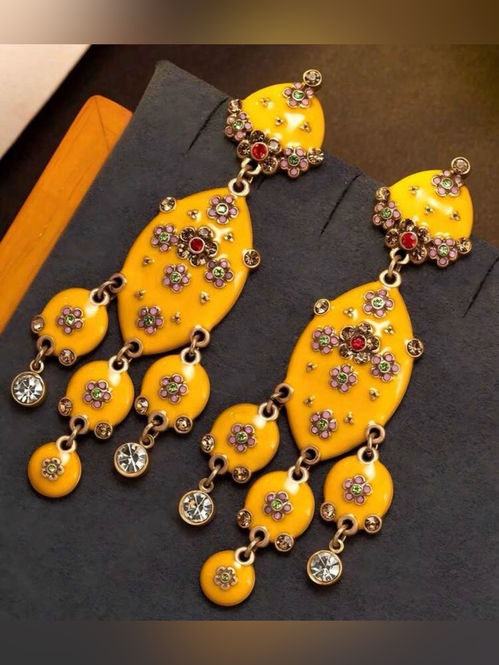 Yellow Floral Drop Earrings - Elegant Statement Jewelry